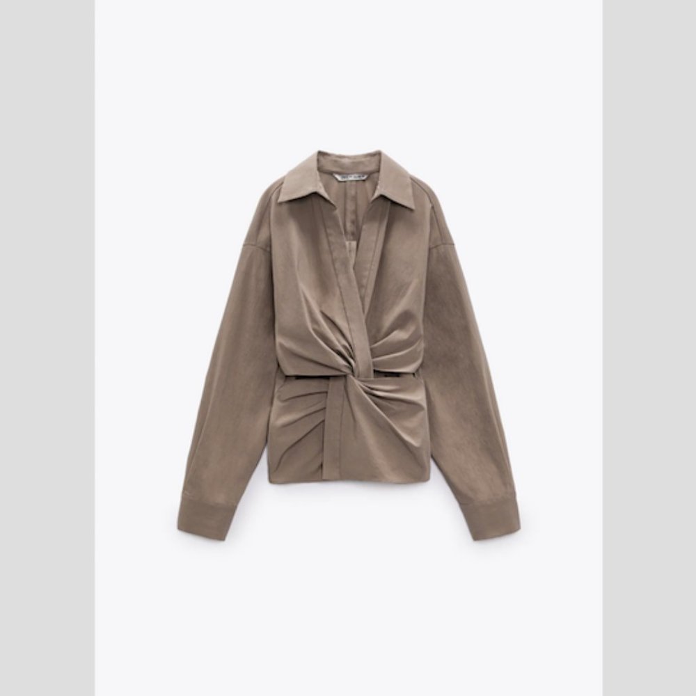 Zara Taupe/Brown Cut Out Shirt NWT - Picture 15 of 15
